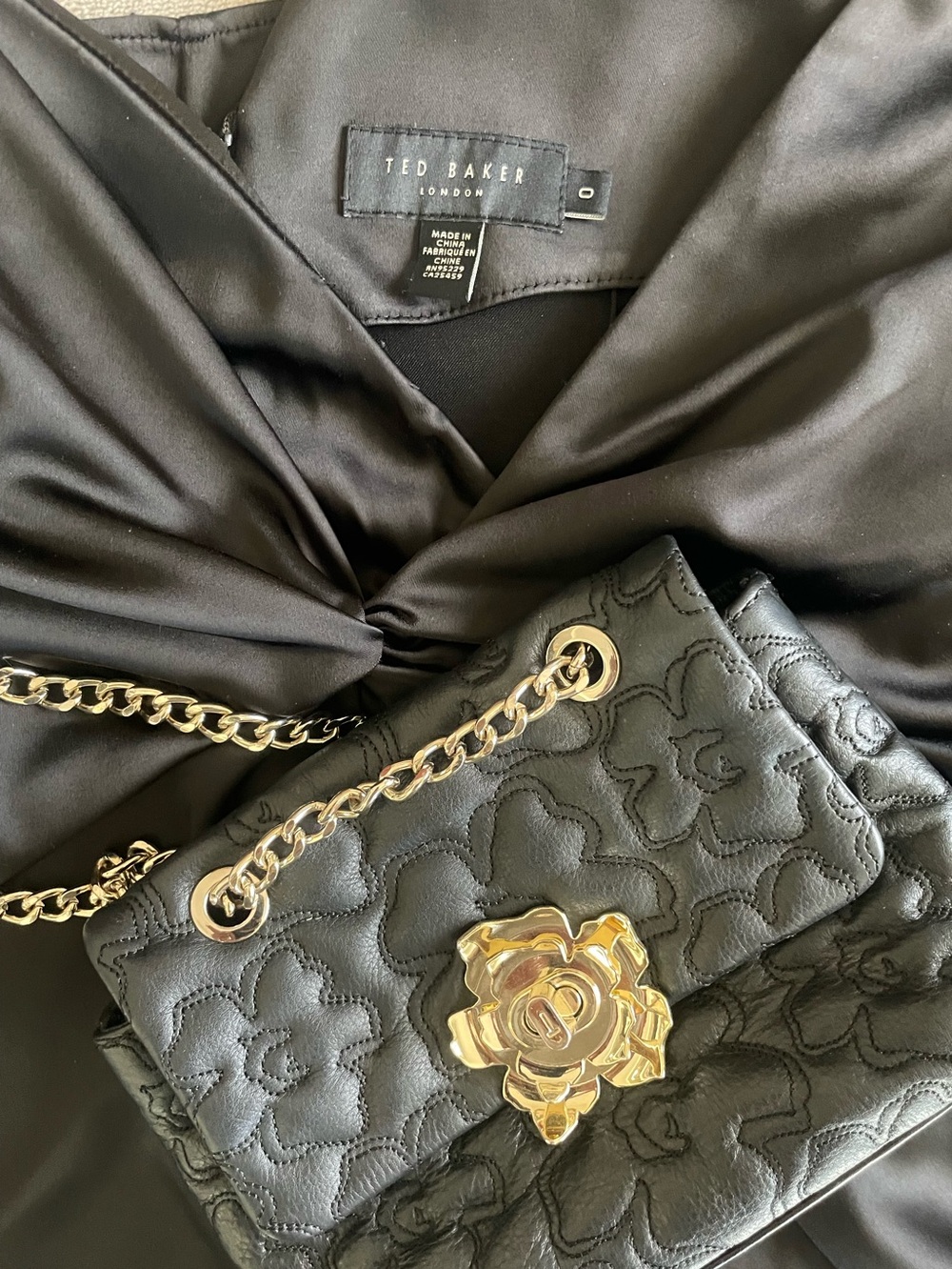 Ted Baker London Satin Dress & Leather Rose Lock Bag Set - Picture 2 of 10